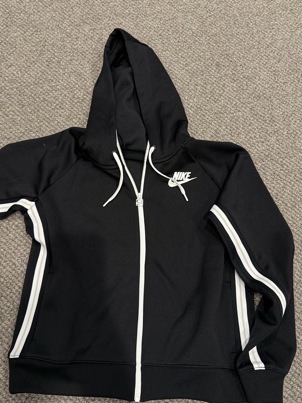 Nike Women's Black Zip-Up Hoodie with White Accents
